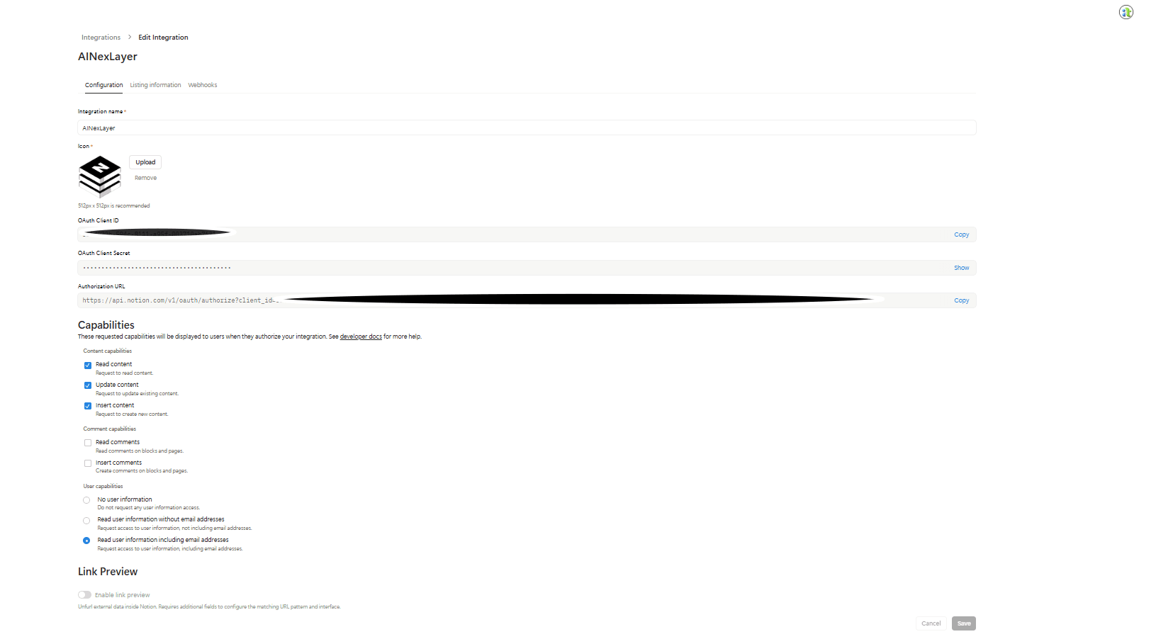 Integration Configuration Dashboard