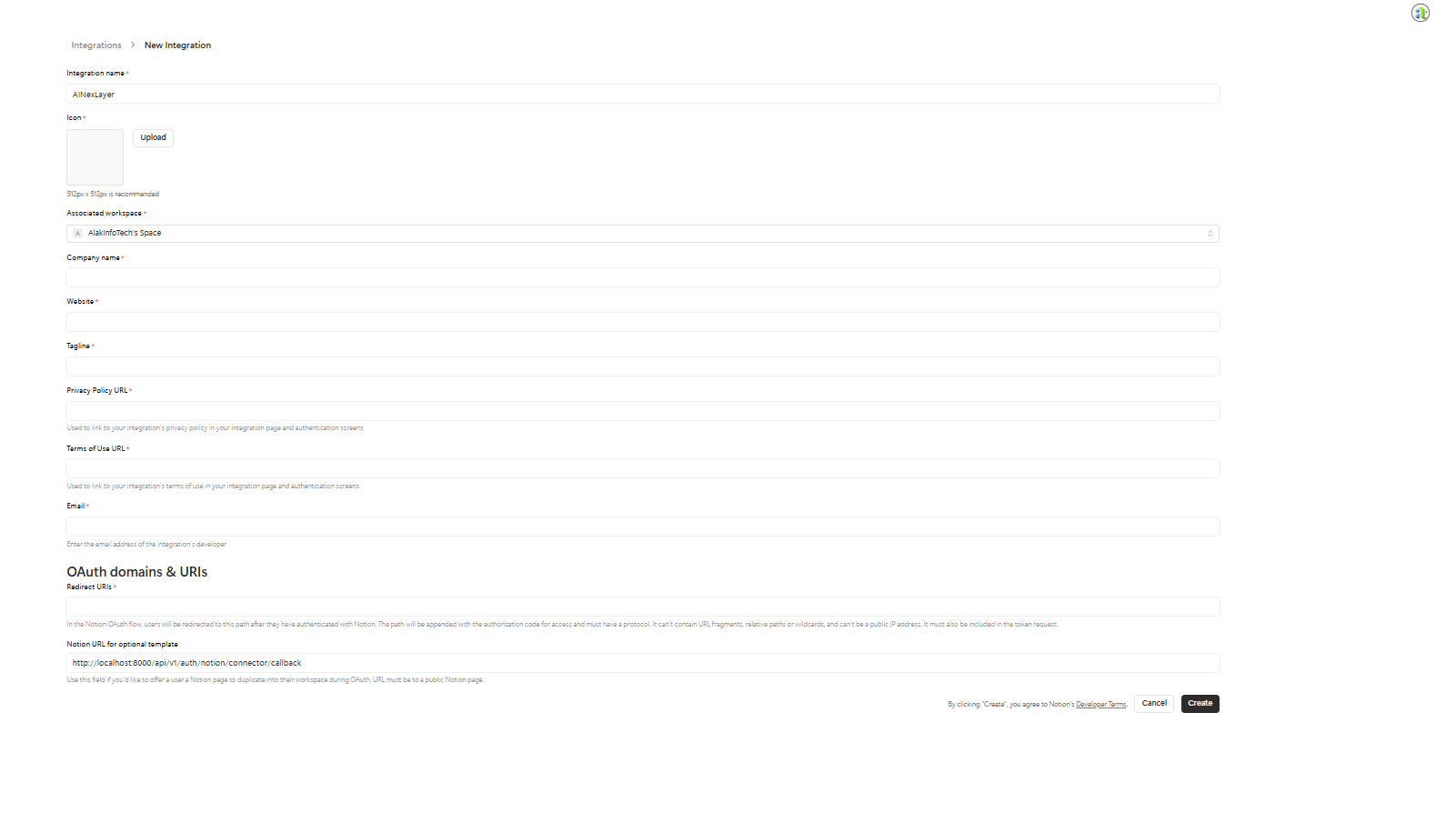Integration Setup Form