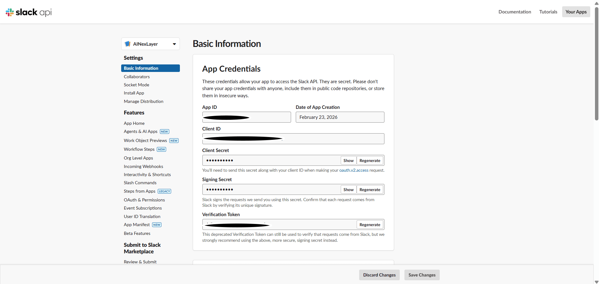 Basic Information - App Credentials