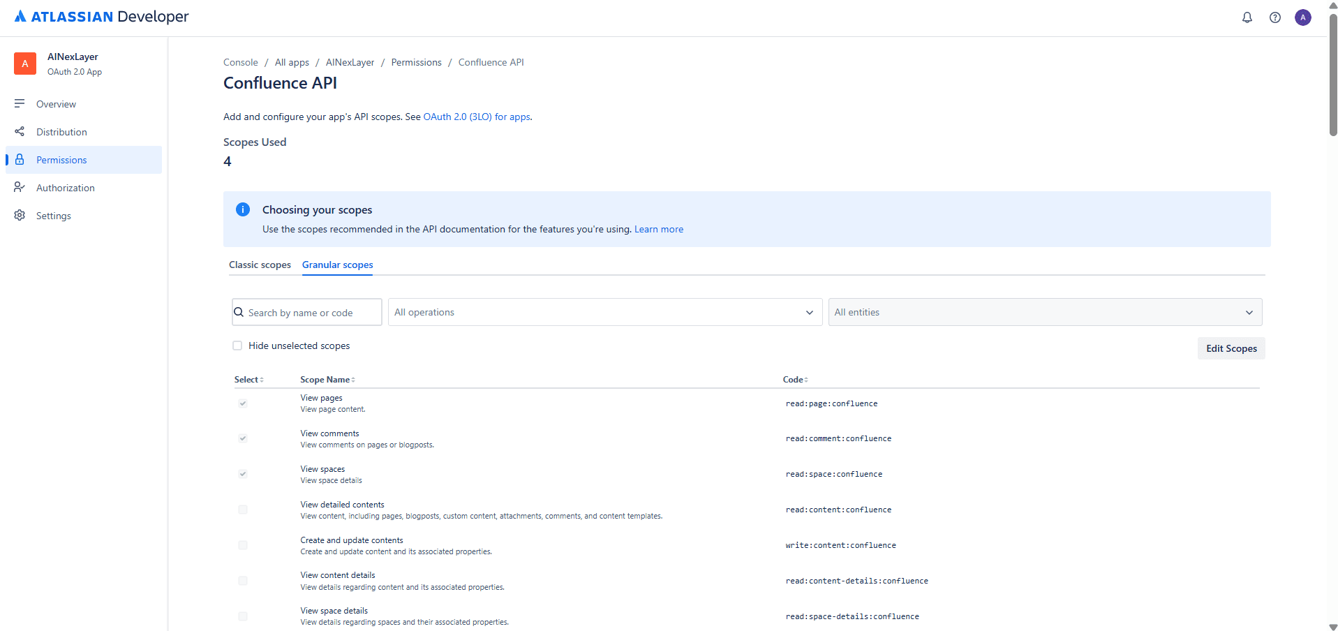 Confluence API Granular Scopes