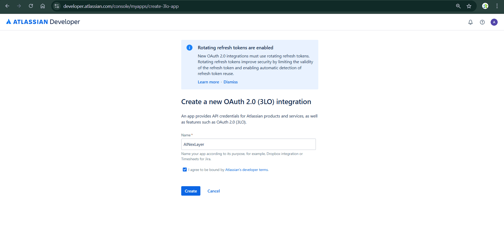 Create New Integration Form
