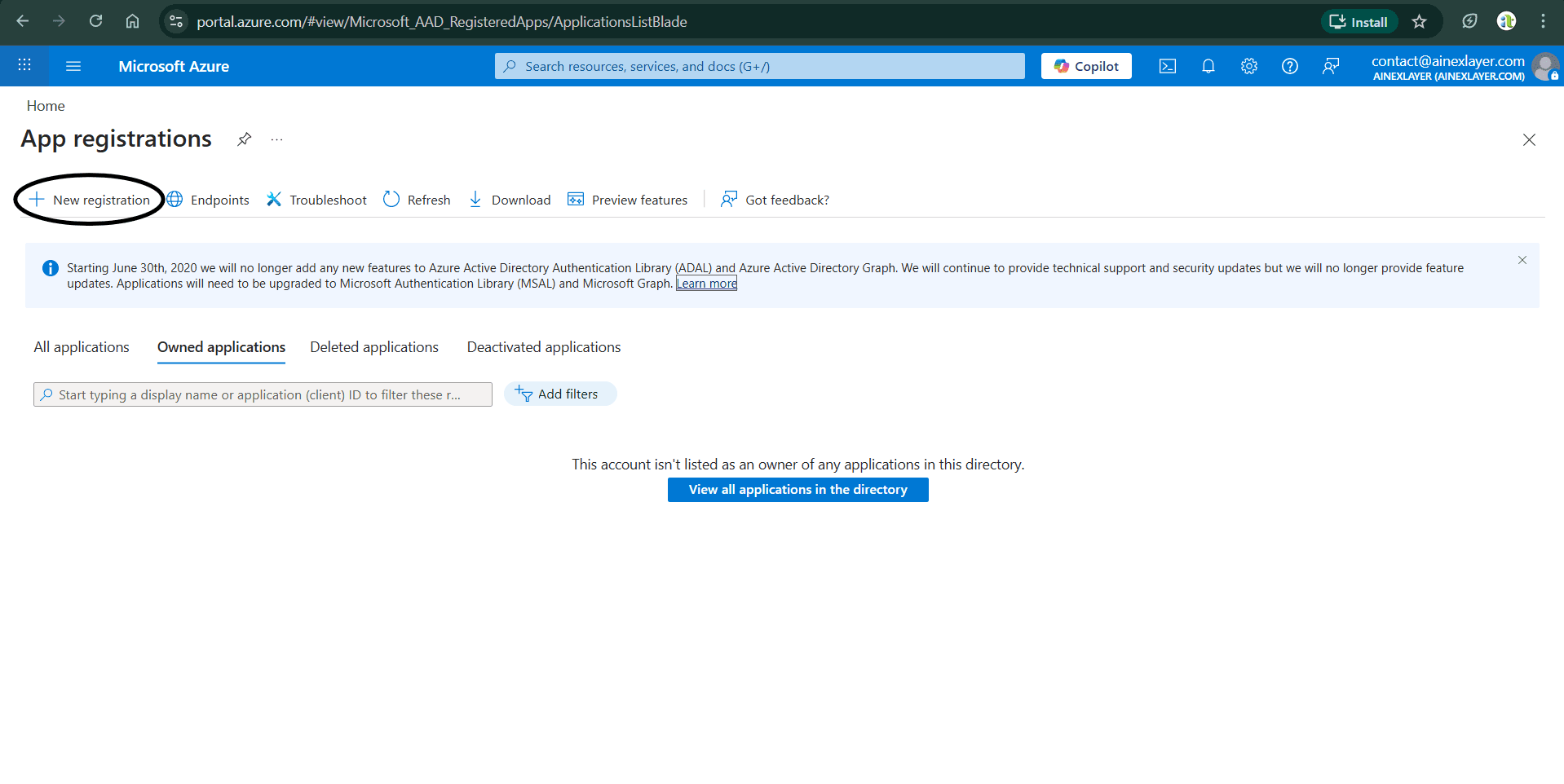 App Registrations Page