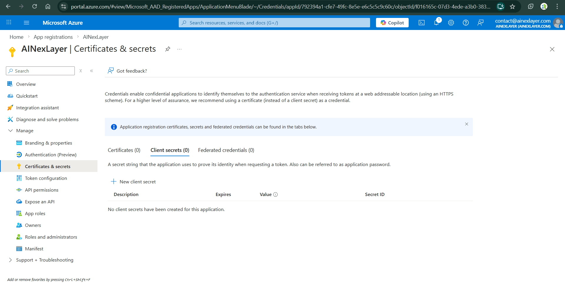 Certificates & Secrets - Empty