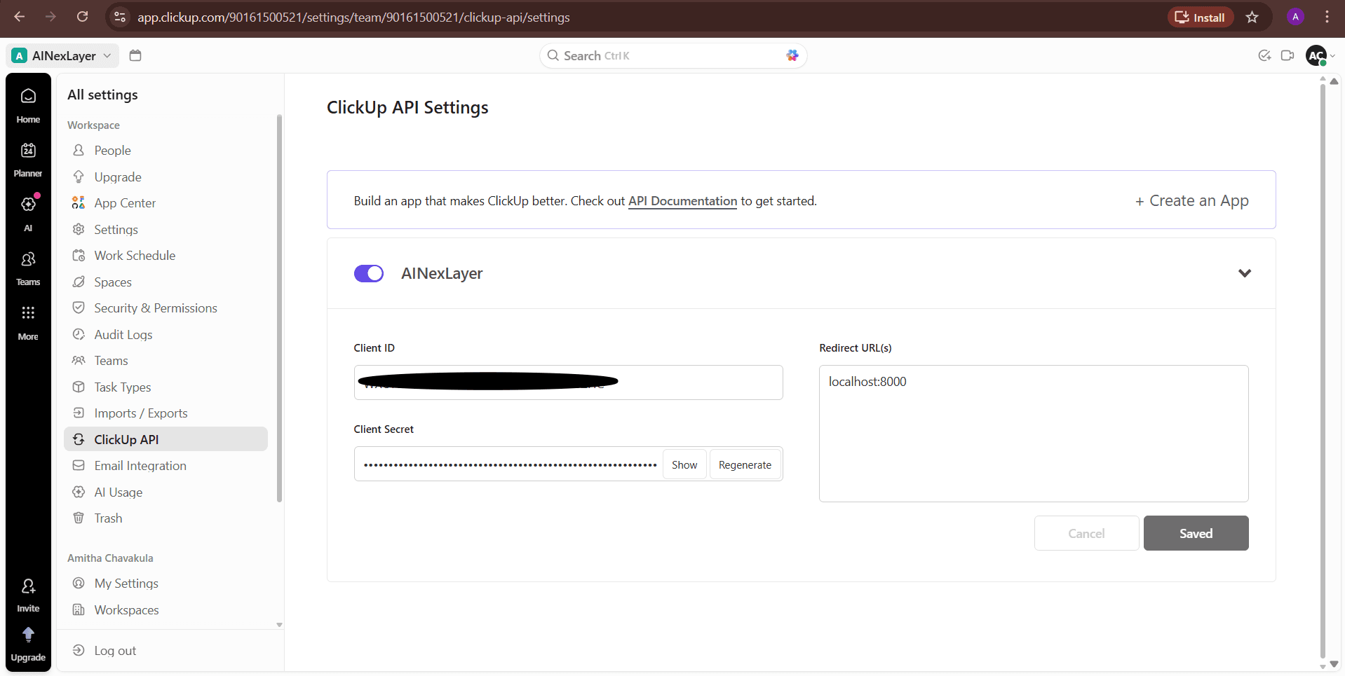 App Created with Credentials